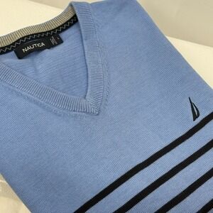 Nautica Sweater Vest Mens L Blue Striped Preppy Summer Boating Academia Layering